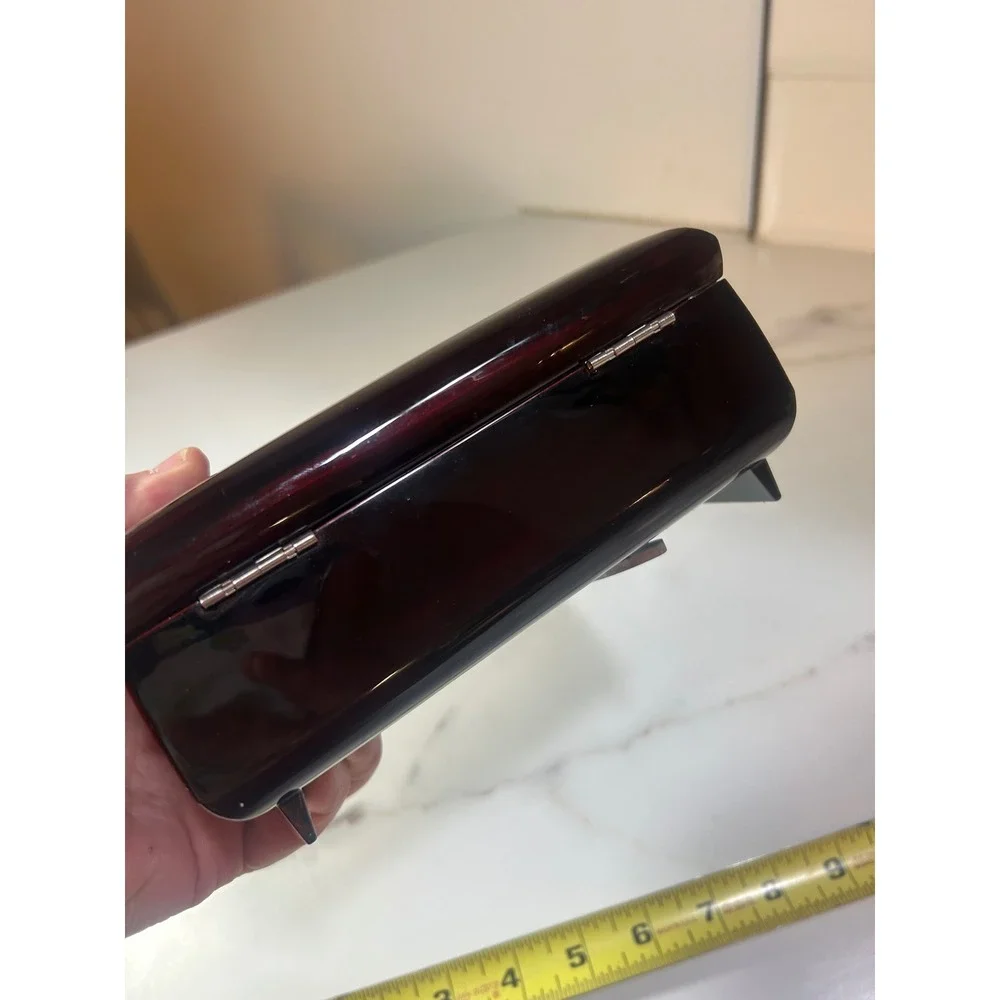 Vintage‎ Japanese Lacquerware Music Jewelry Box Gold Crane Red Velvet Mirror